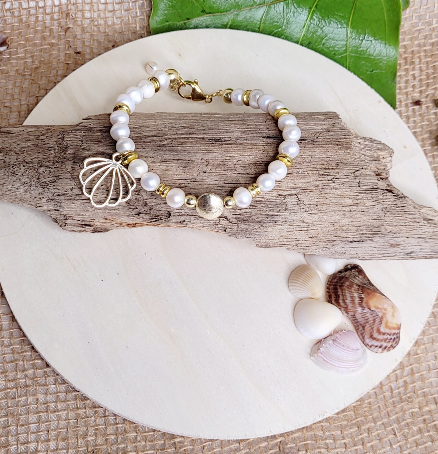 Wired Pearl and Conch Bracelet