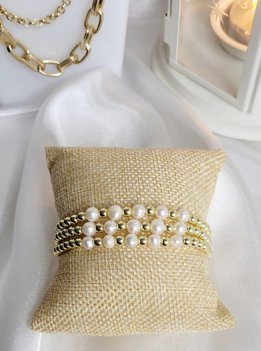 Pearl and Golden Hematites Bracelet Set