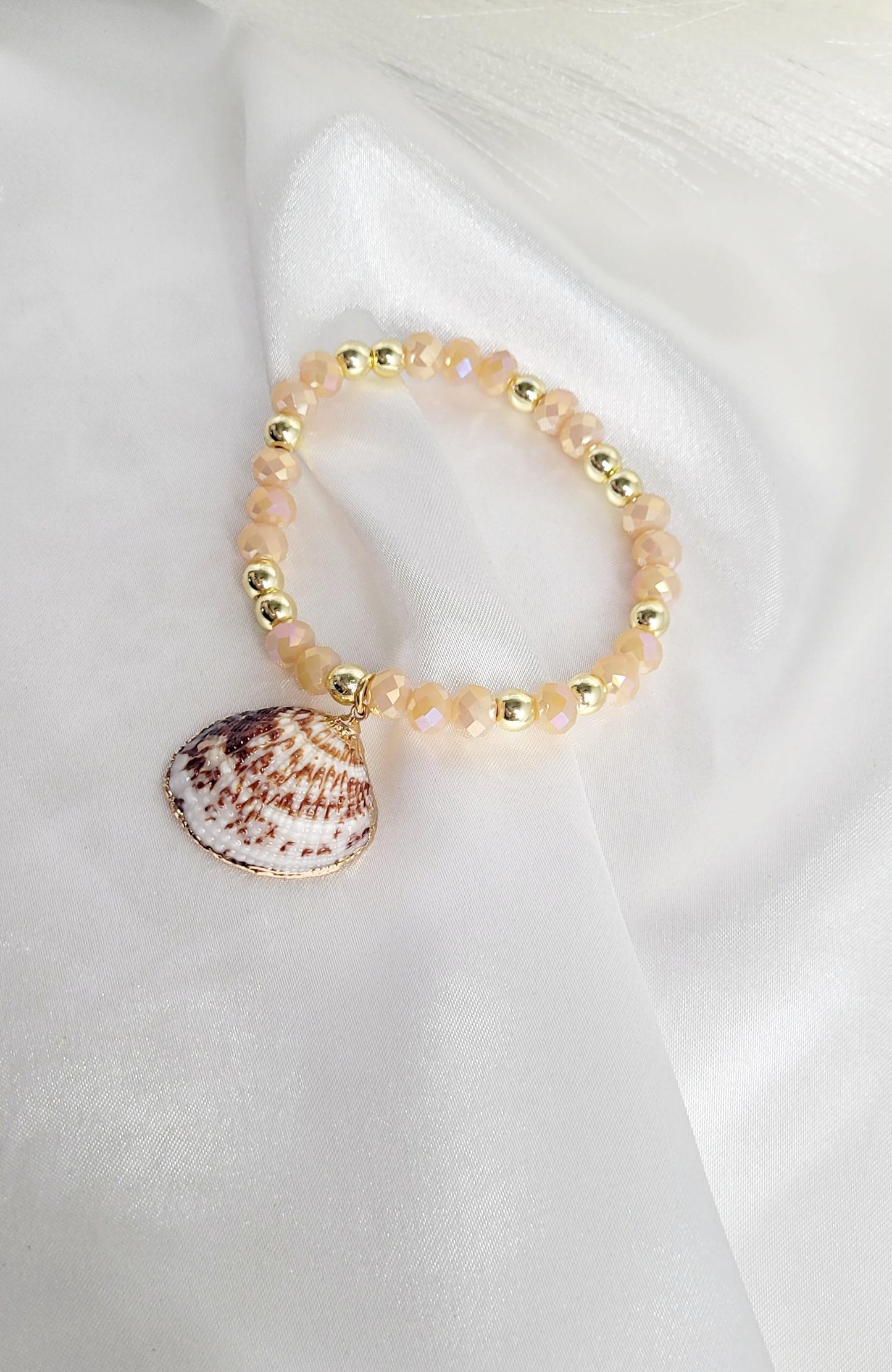 Conch and Beige Crystals Bracelet Set