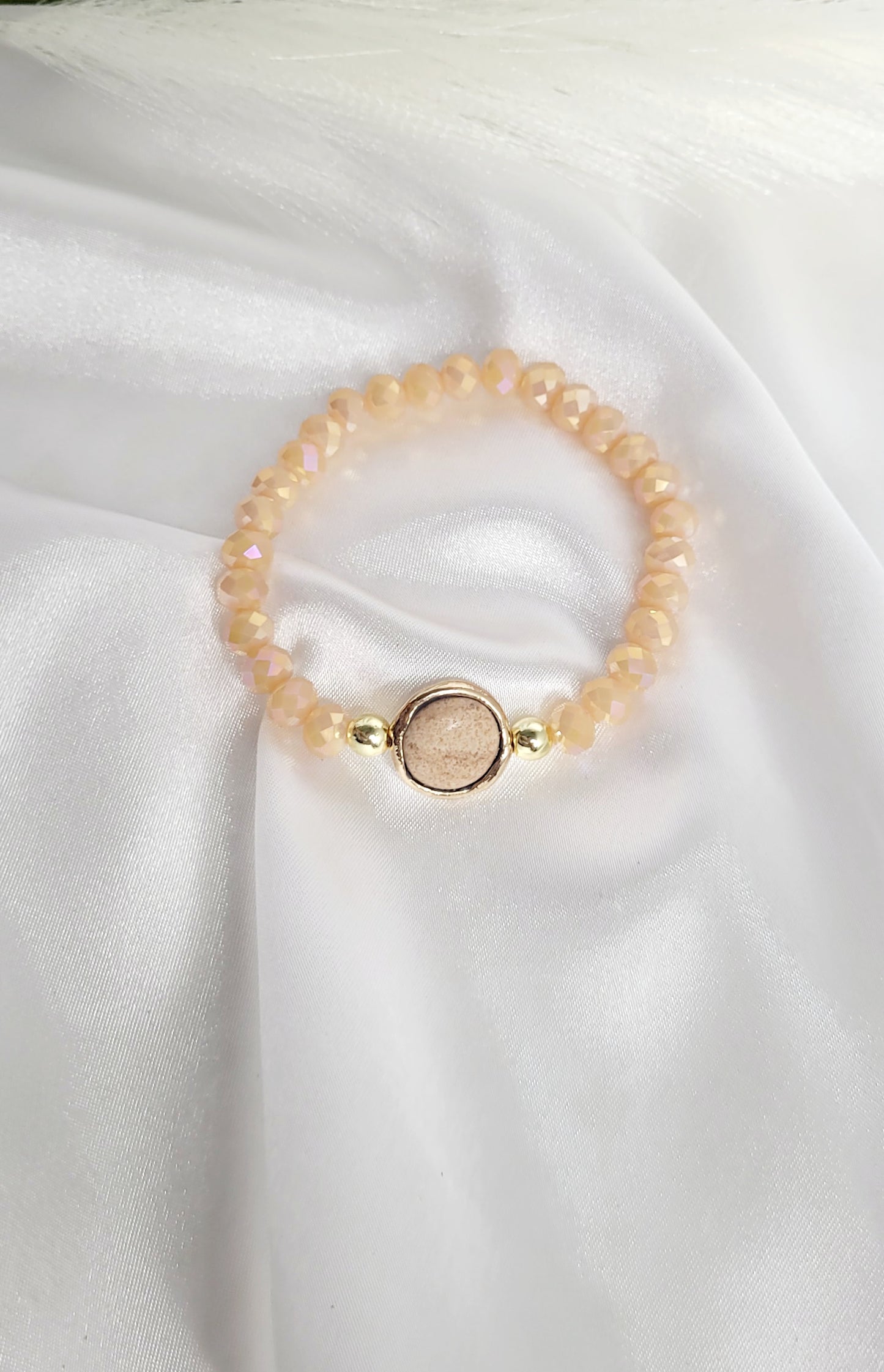 Conch and Beige Crystals Bracelet Set