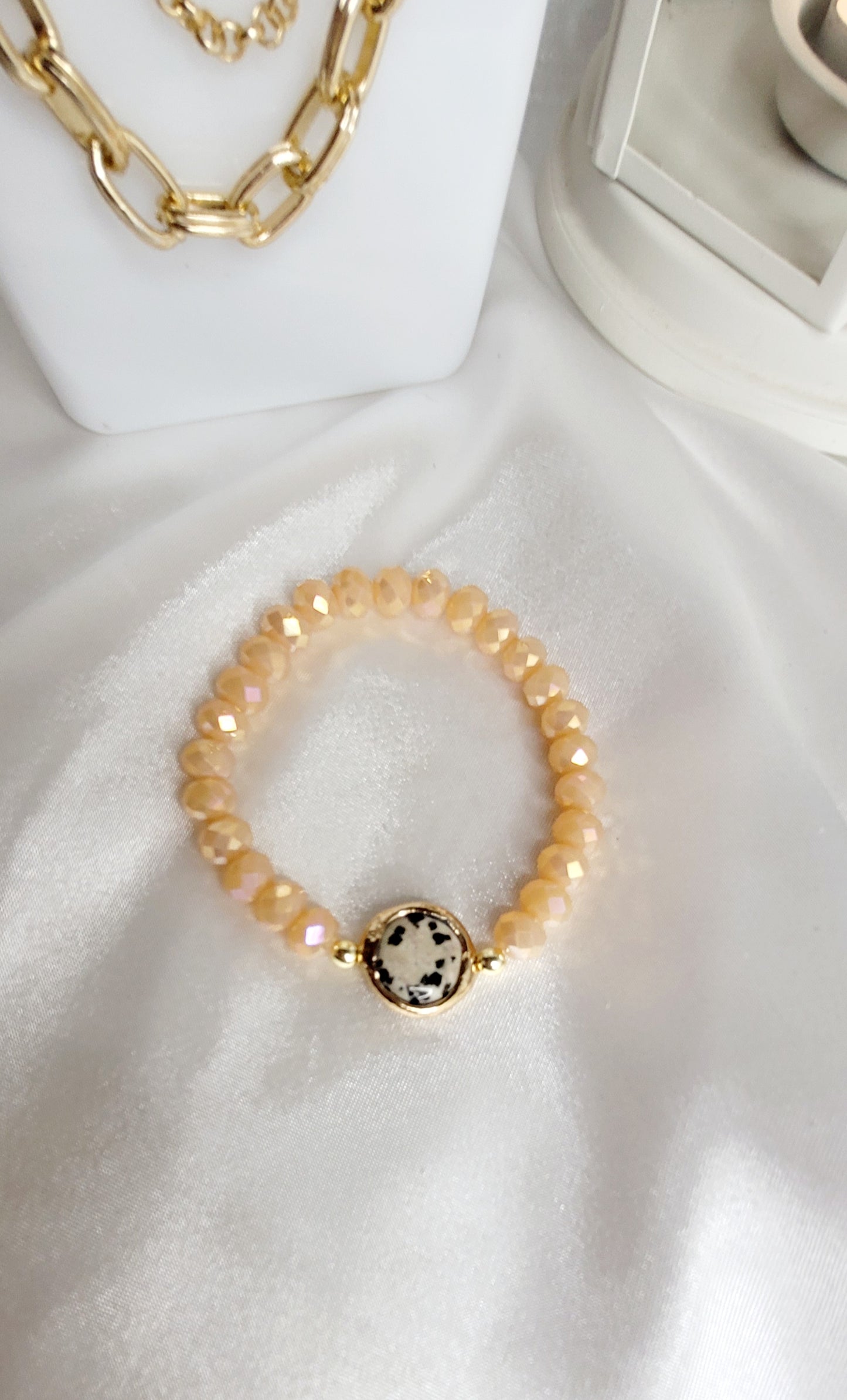 Conch and Beige Crystals Bracelets