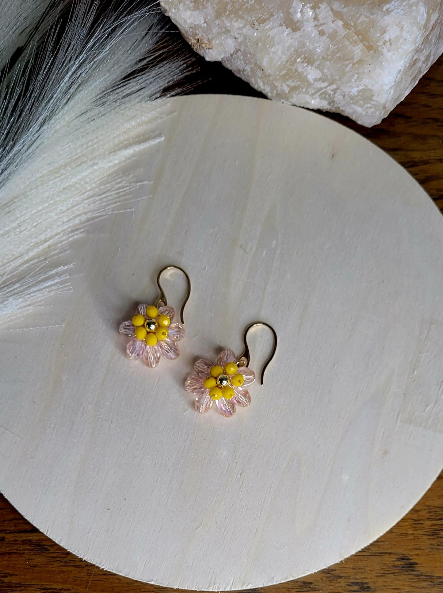 Pink and Yellow Flower Earrings