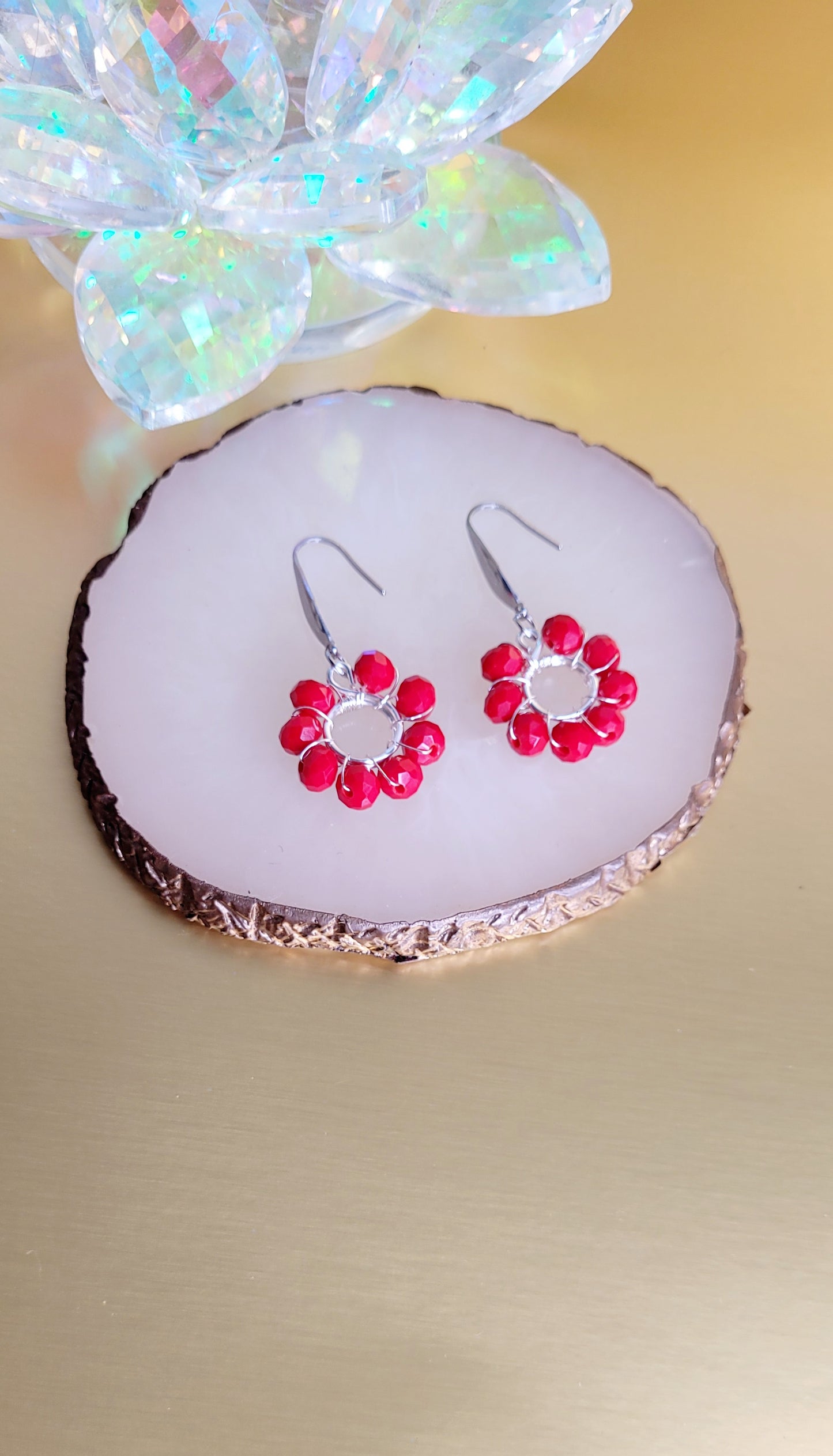 Red Crystal Hook Earrings