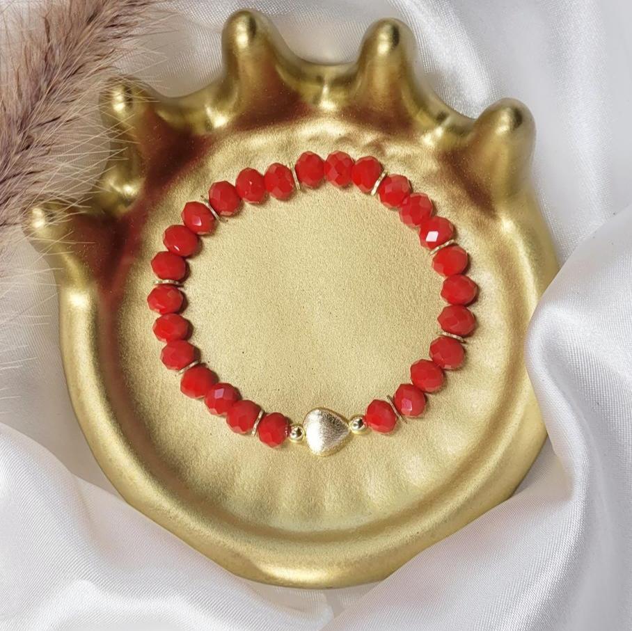 Hearts and Red Crystals Bracelet Set