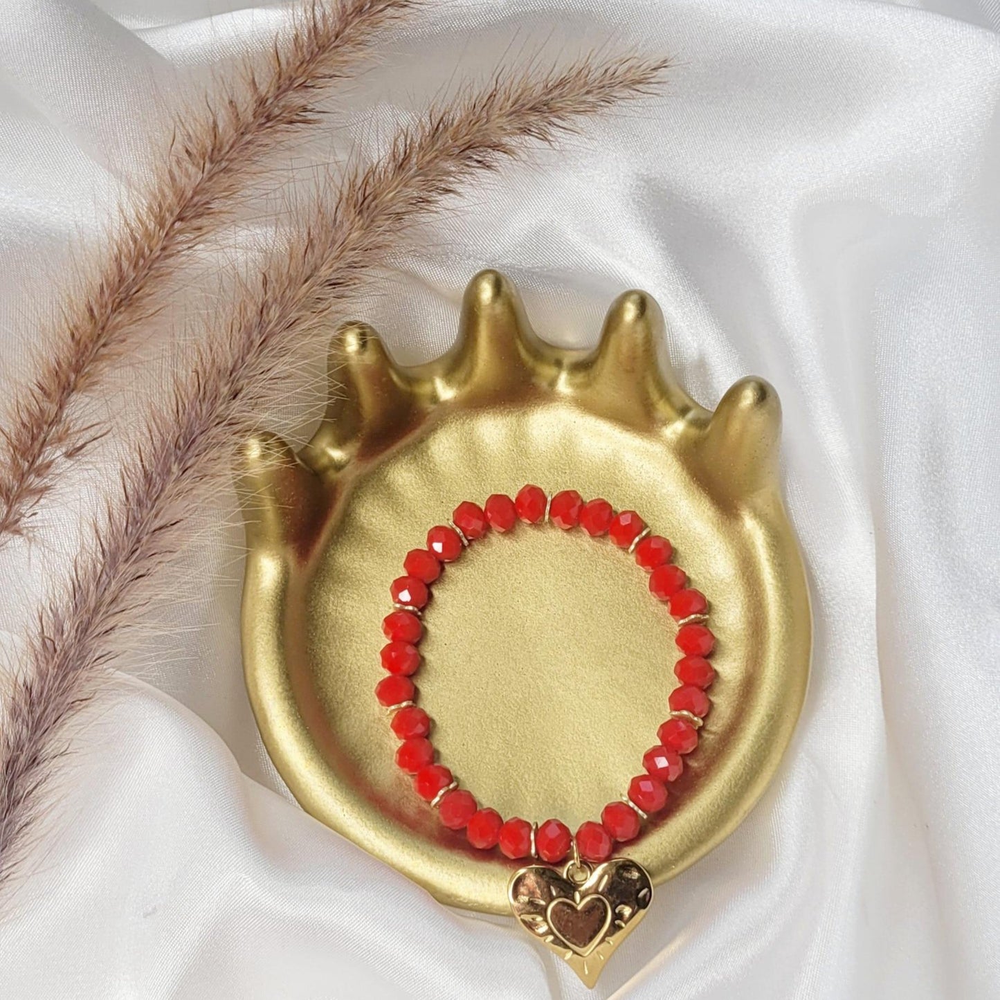 Hearts and Red Crystals Bracelet Set