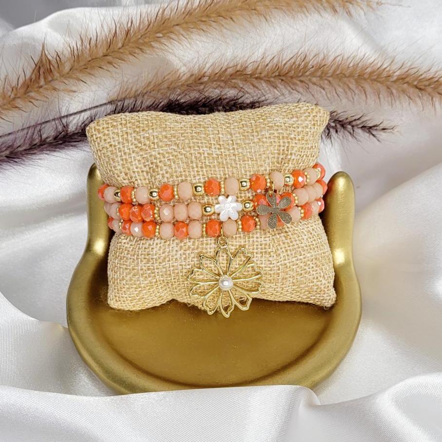 Coral Orange Crystals Bracelet Set