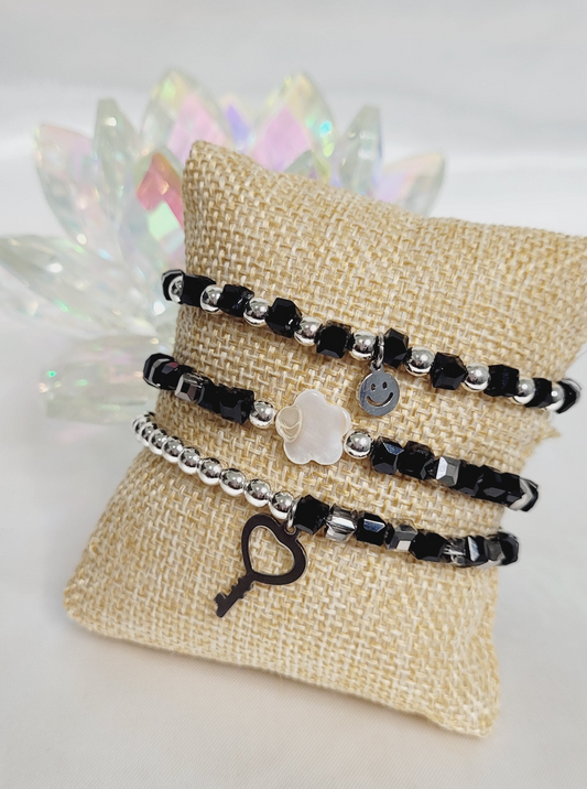 Silver and Black Bracelet Set