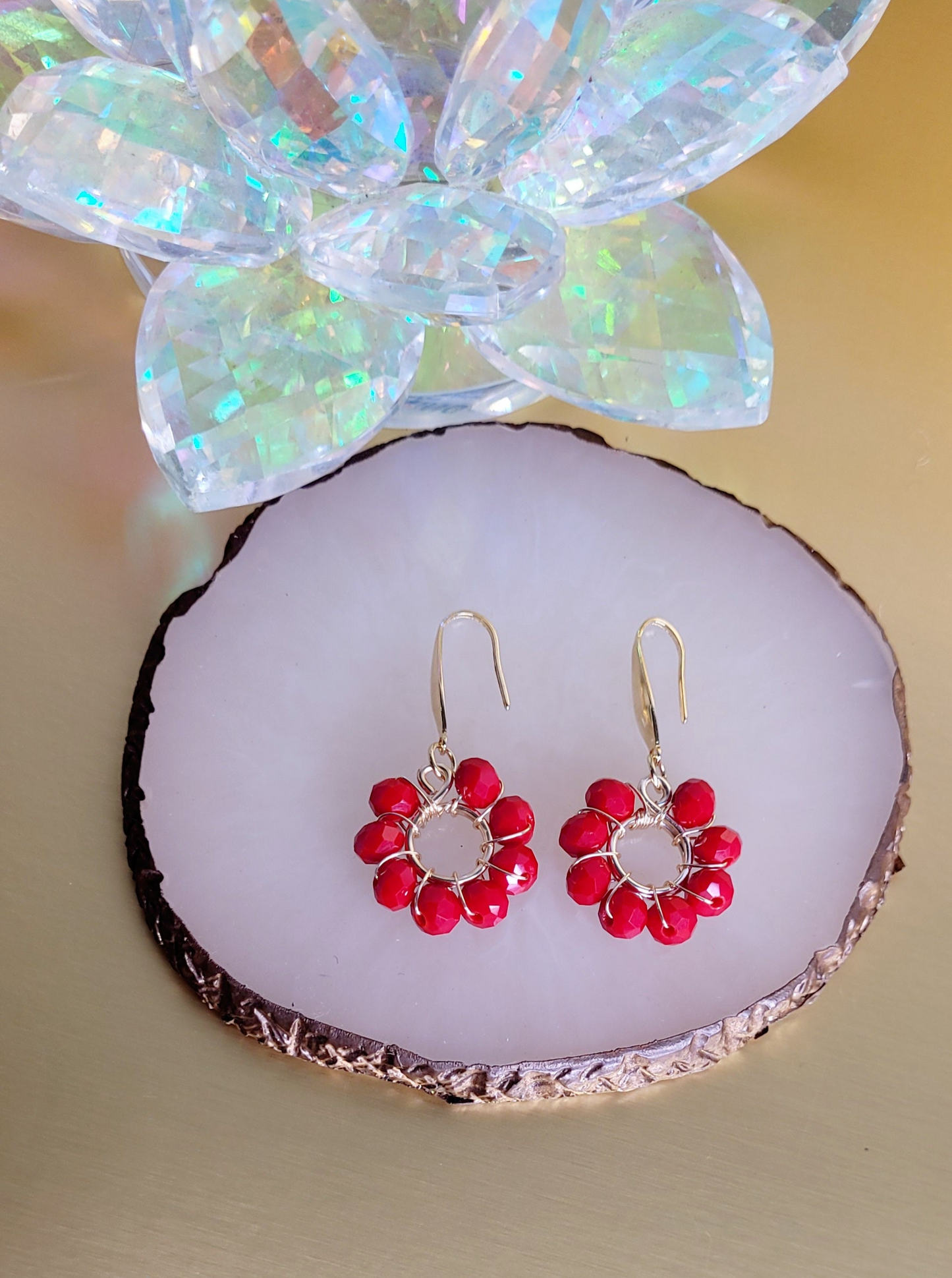 Red Crystal Hook Earrings