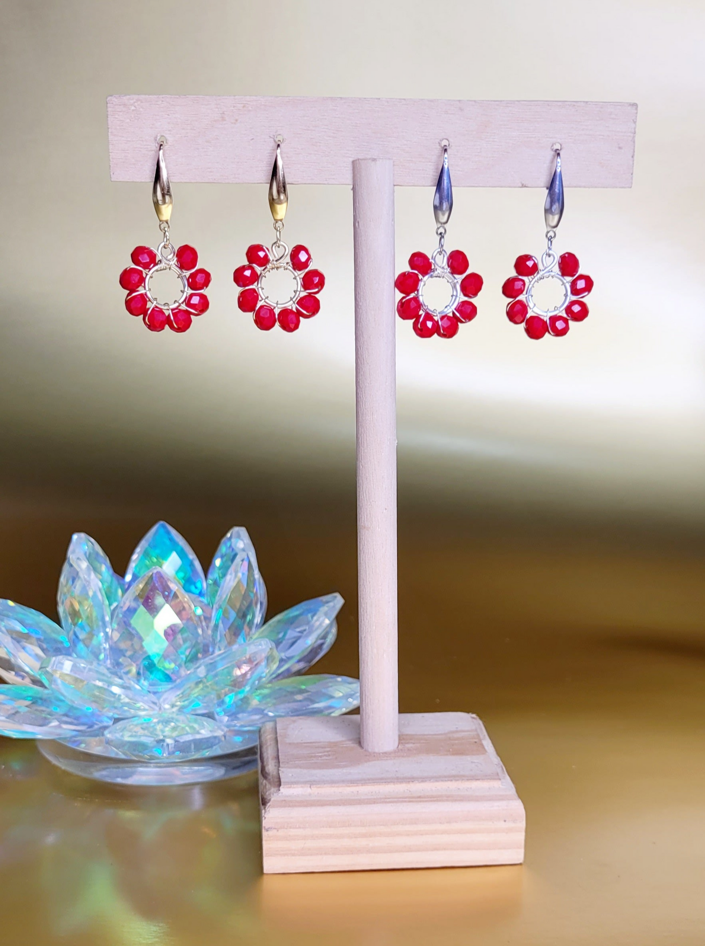 Red Crystal Hook Earrings