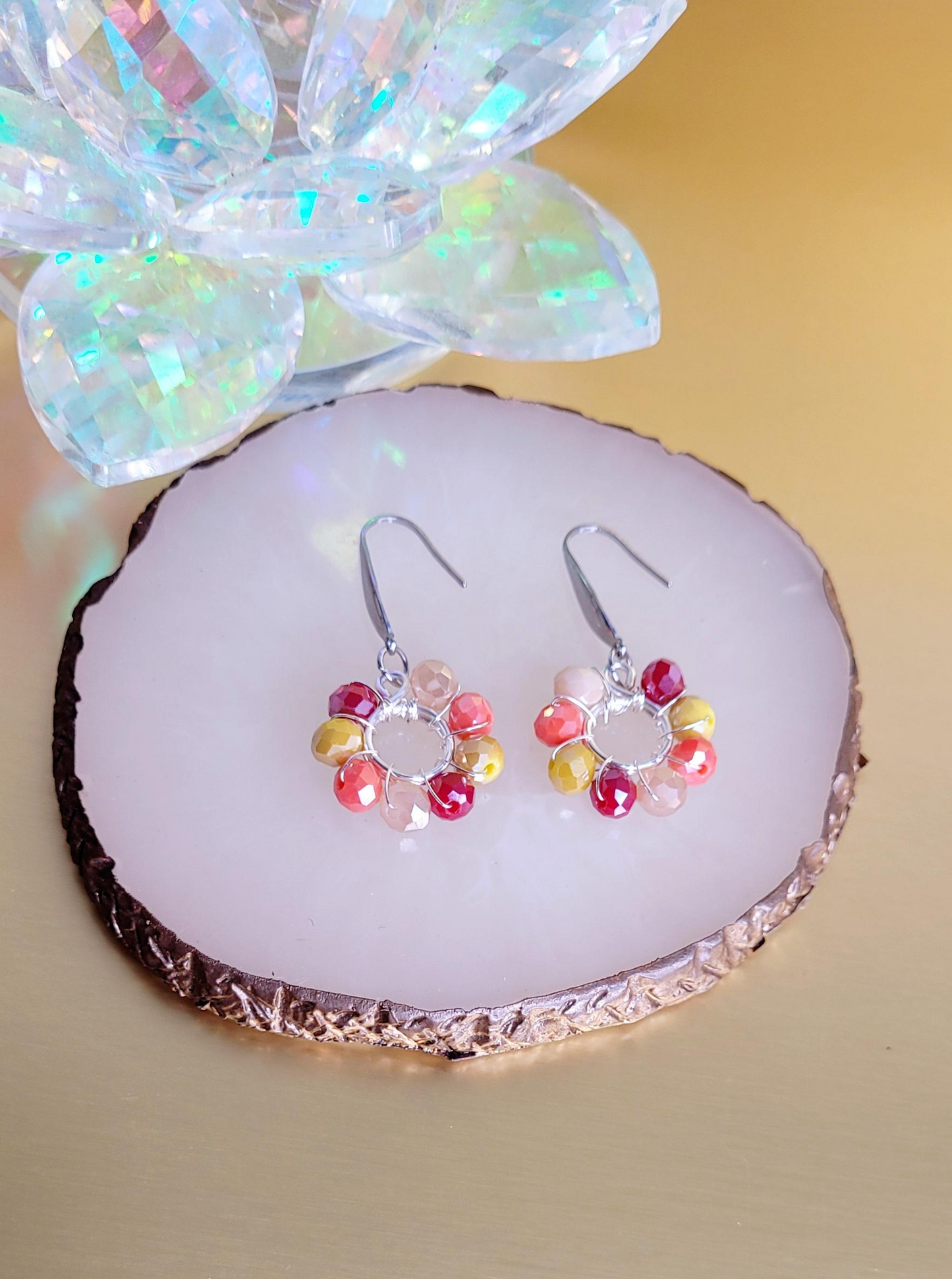 Multicolor Crystals Hook Earrings