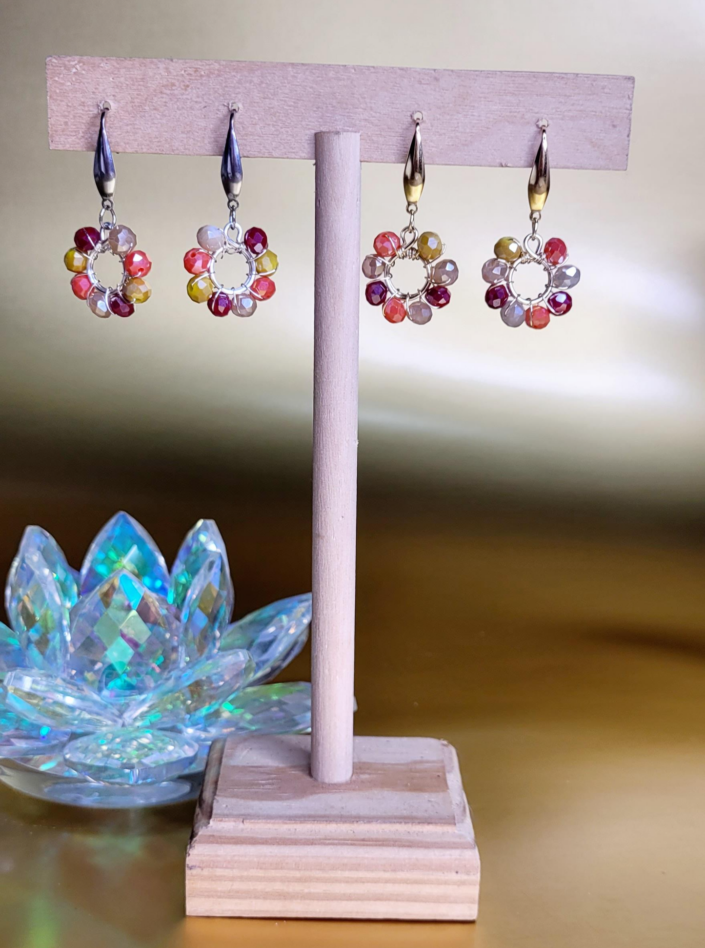 Multicolor Crystals Hook Earrings